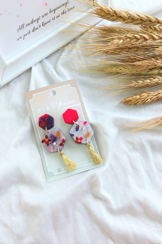 [HANDCRAFTED] Clay Tassel Earrings Red Lilac