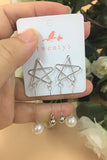 Silver Star Drop Pearl Earrings