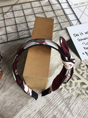 Ribbon Printed Headband Burgundy